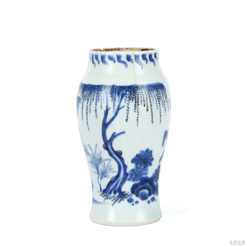 明崇祯 青花人物莲子罐 - 图4
