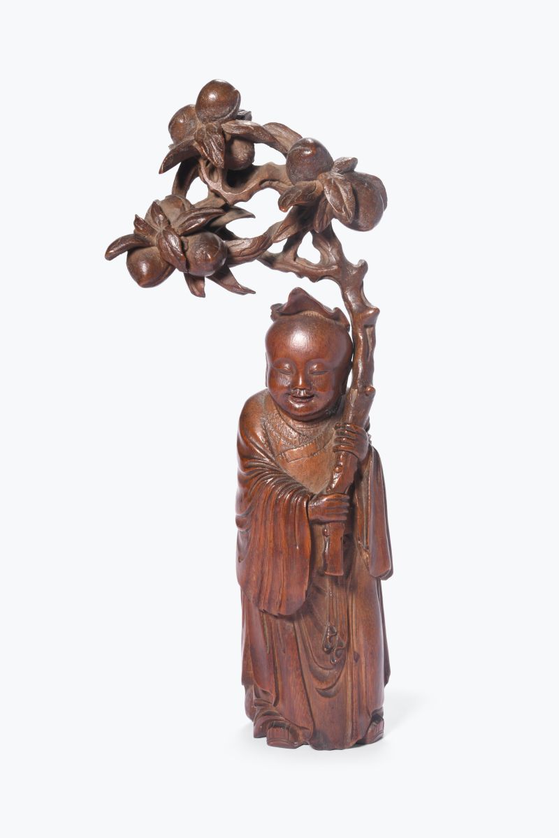 清  竹雕东方朔偷桃像