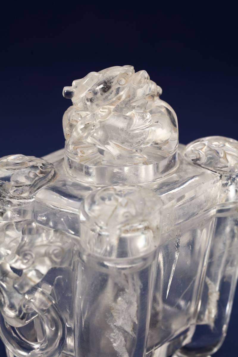 清  水晶螭龙钮如意连环炉 - 图7