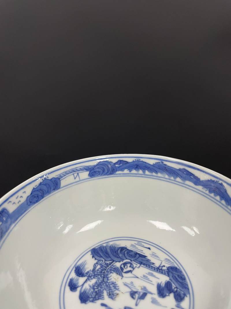 清中期  青花江西十景图碗、山水人物纹碗各一只 - 图14