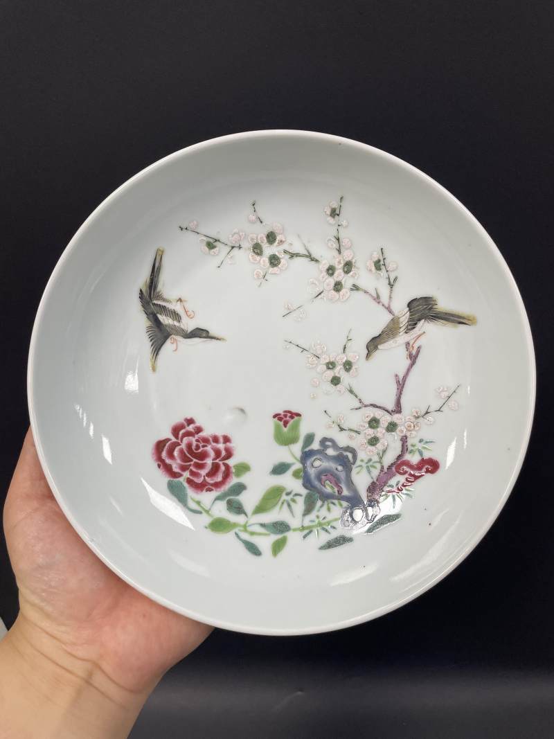 清雍正  粉彩花鸟纹盘 - 图5