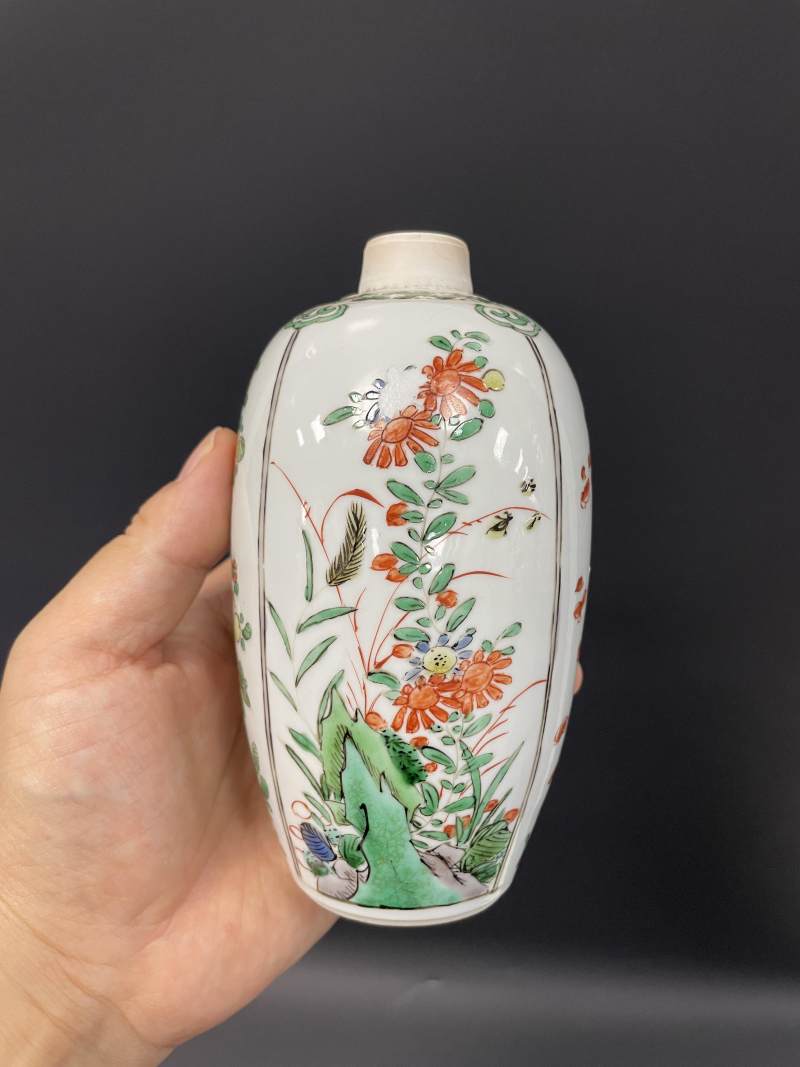 清康熙  五彩开光四季花虫纹茶叶罐 - 图4