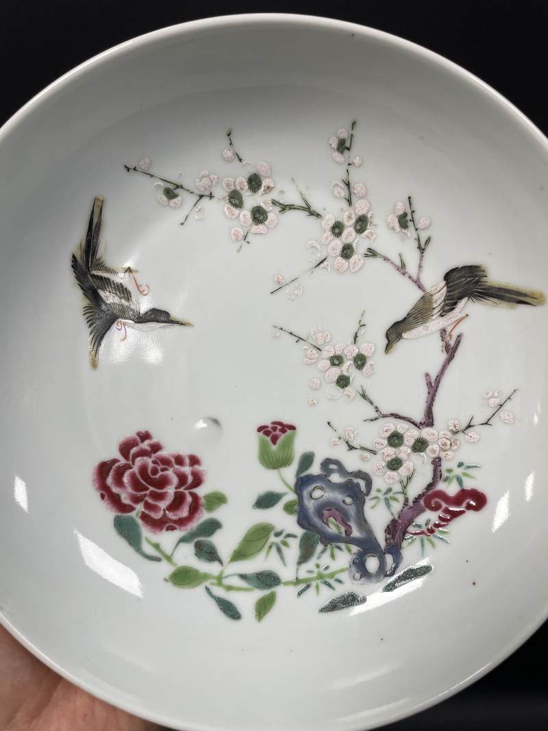 清雍正  粉彩花鸟纹盘 - 图6
