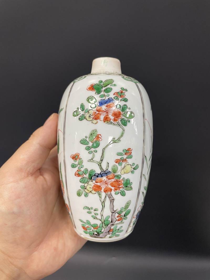 清康熙  五彩开光四季花虫纹茶叶罐 - 图5