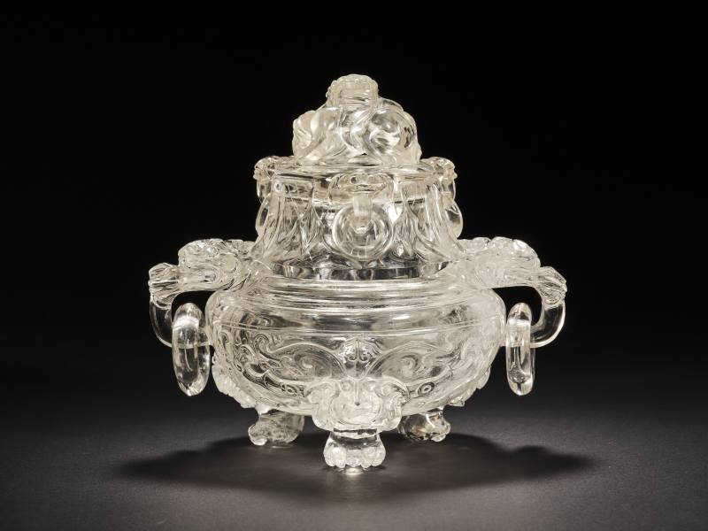 清  水晶狮耳衔环炉 - 图2