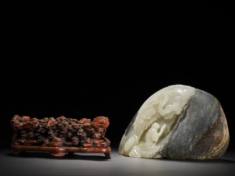 清  黑白玉巧雕高士山子 - 图8