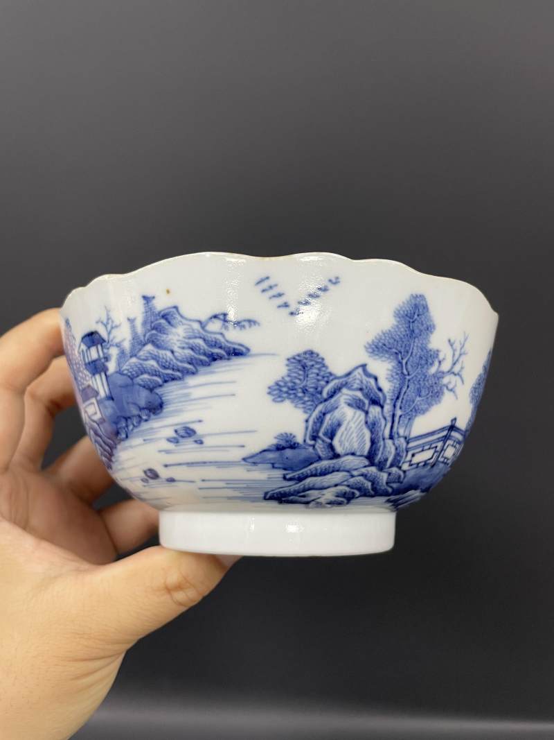 清中期  青花江西十景图碗、山水人物纹碗各一只 - 图20