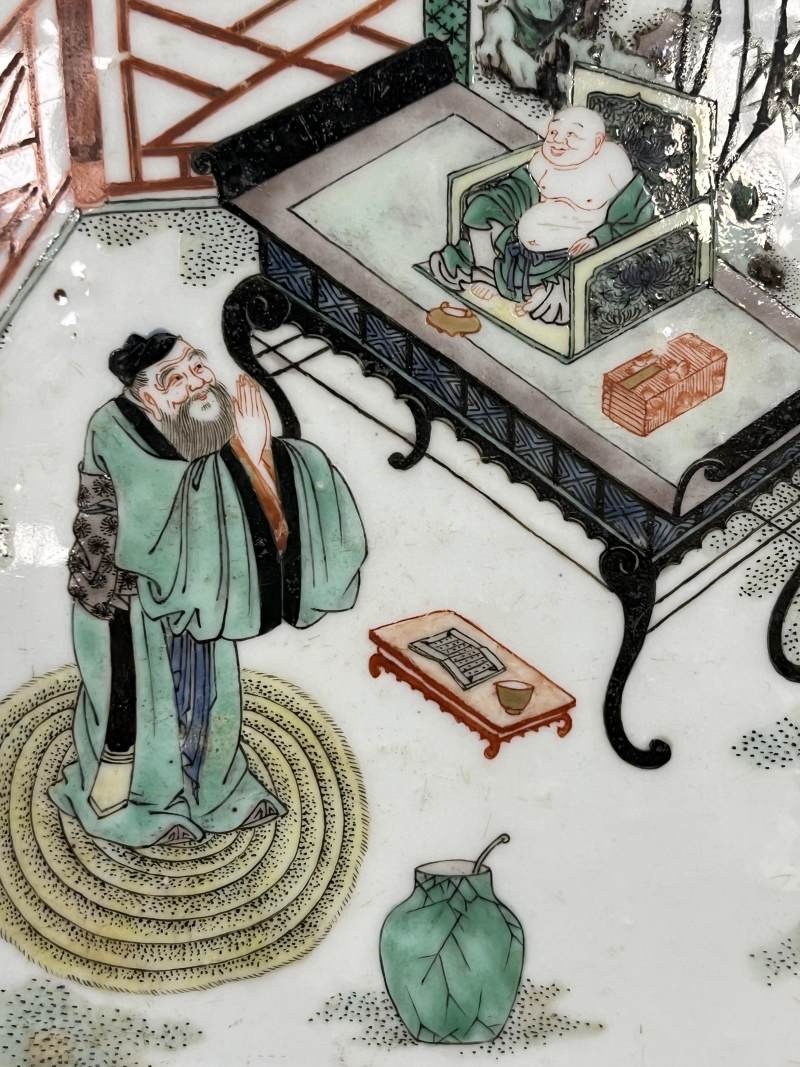 清晚期  五彩饮中八仙之苏晋人物故事图瓷板插屏 - 图5