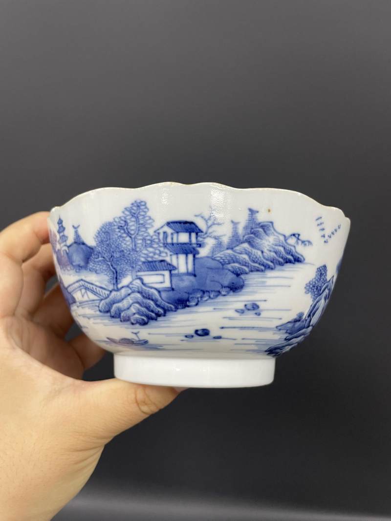 清中期  青花江西十景图碗、山水人物纹碗各一只 - 图21