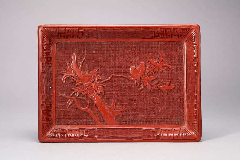 清中期  剔红花鸟图盘 - 图4