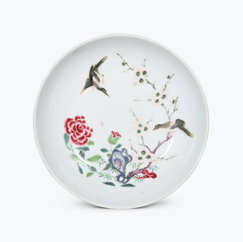清雍正  粉彩花鸟纹盘
