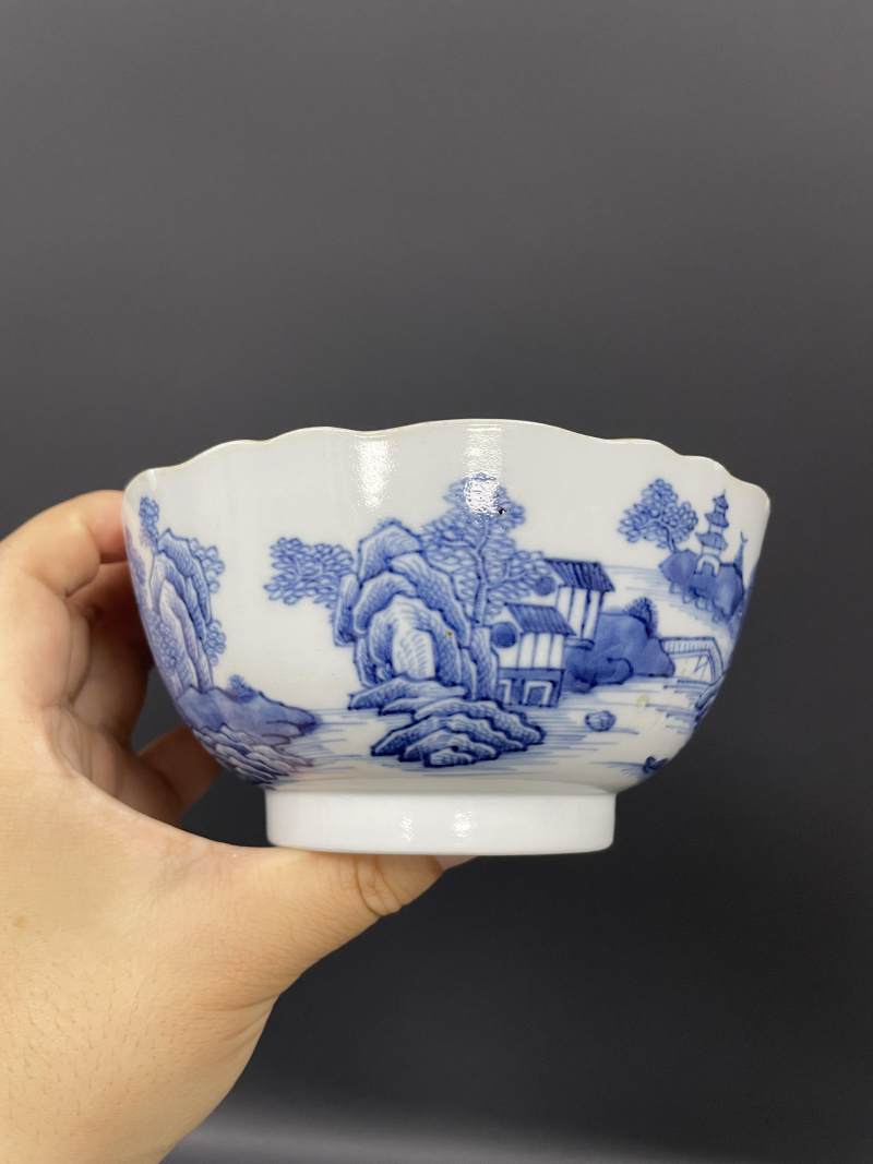 清中期  青花江西十景图碗、山水人物纹碗各一只 - 图23
