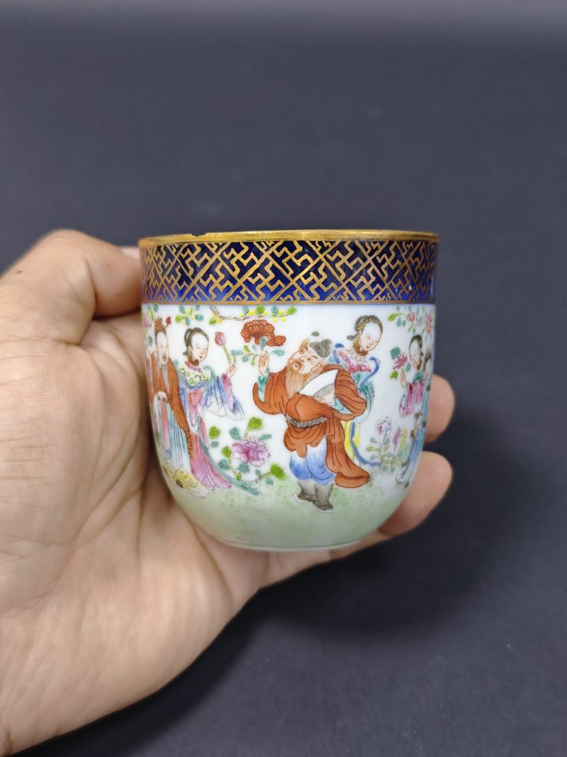 清中期  粉彩十二花神图单鋬杯盏 - 图4