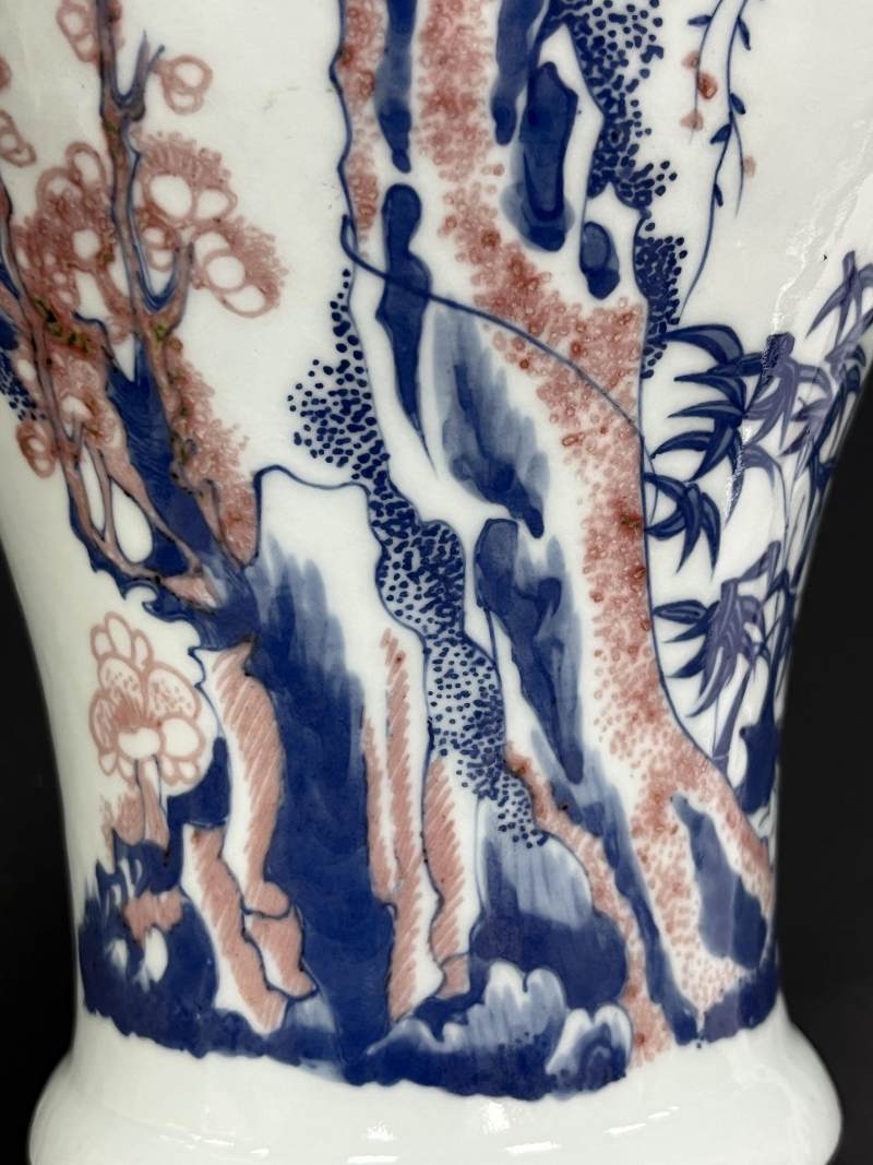 清晚期  青花釉里红岁寒三友图梅瓶 - 图9