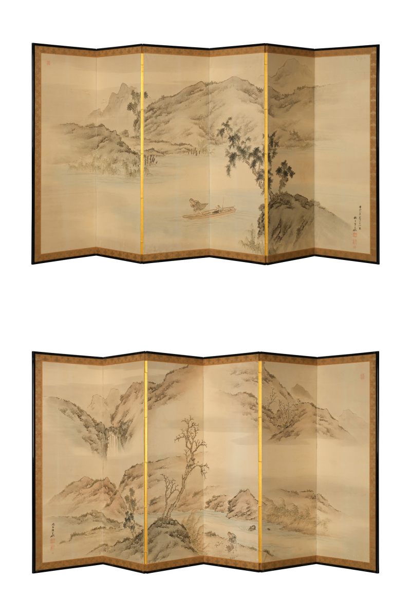 佐伯岸岱（1859）  渔樵归隐图屏风六曲一双