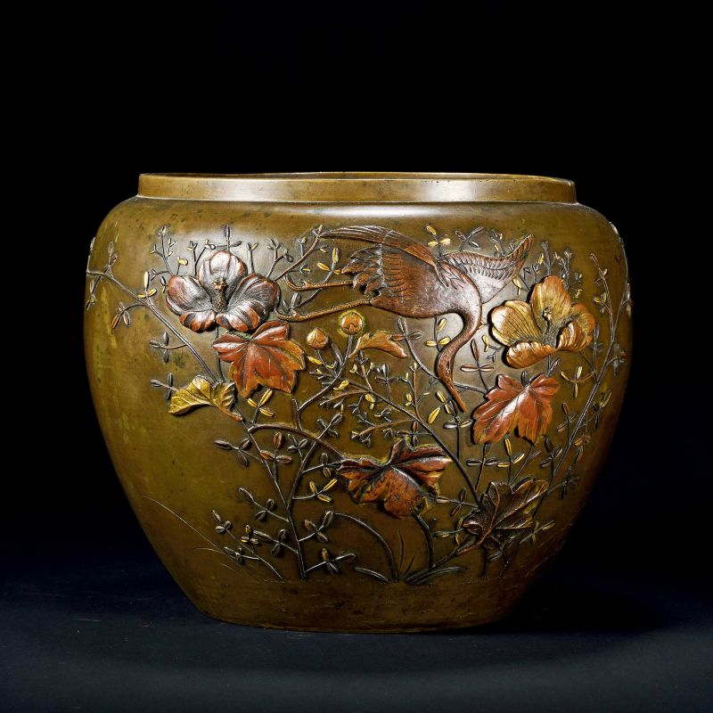 十九世纪 铜浮雕花鸟纹花器 - 图8