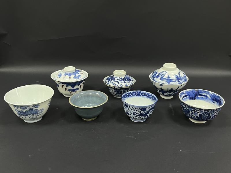 清晚期  青花、青花釉里红、仿钧釉茶碗七件 - 图7
