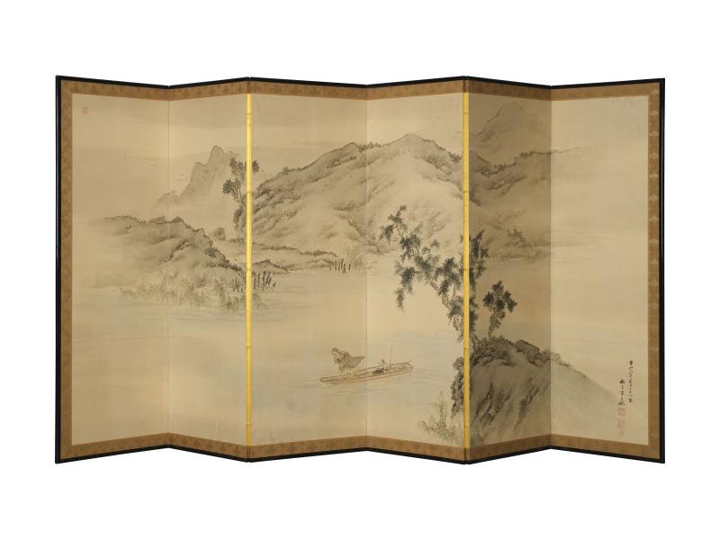 佐伯岸岱（1859）  渔樵归隐图屏风六曲一双 - 图2