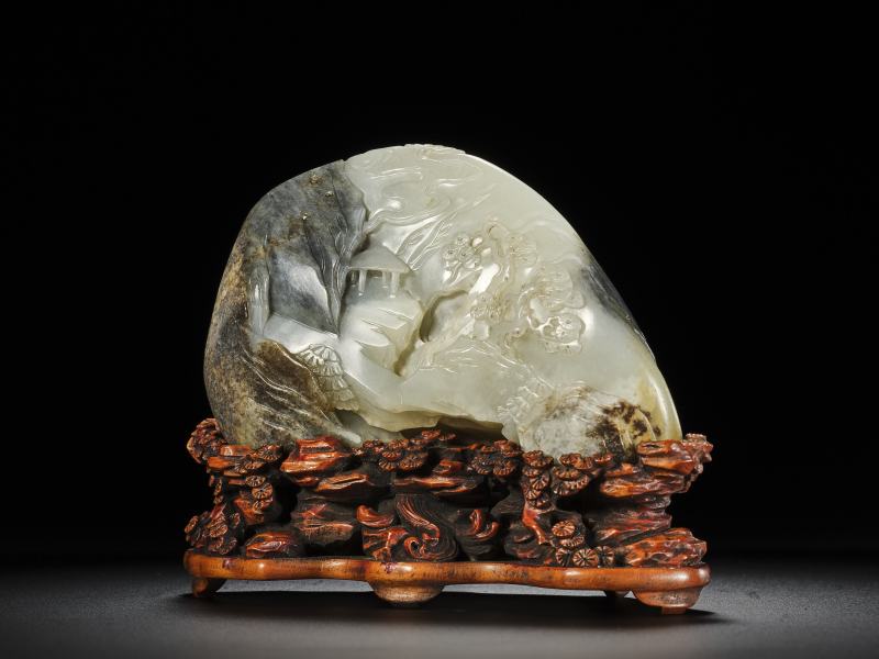 清  黑白玉巧雕高士山子 - 图3