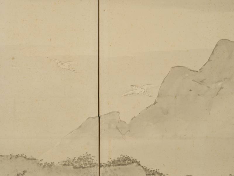 佐伯岸岱（1859）  渔樵归隐图屏风六曲一双 - 图3