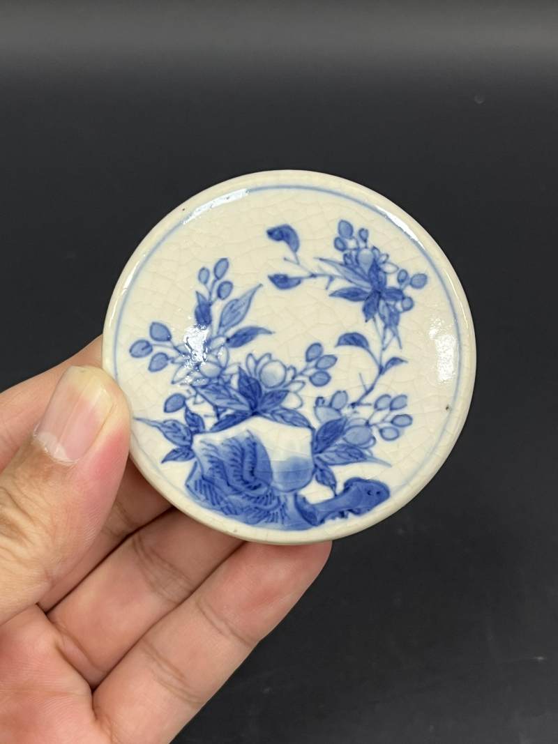 清晚期  浆胎青花花卉纹印盒 - 图4