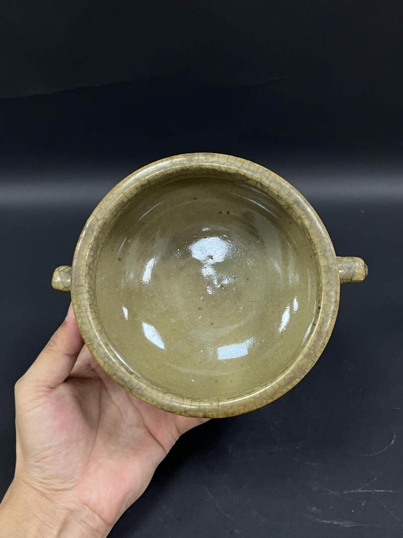 清乾隆  仿哥釉蚰耳炉 - 图2