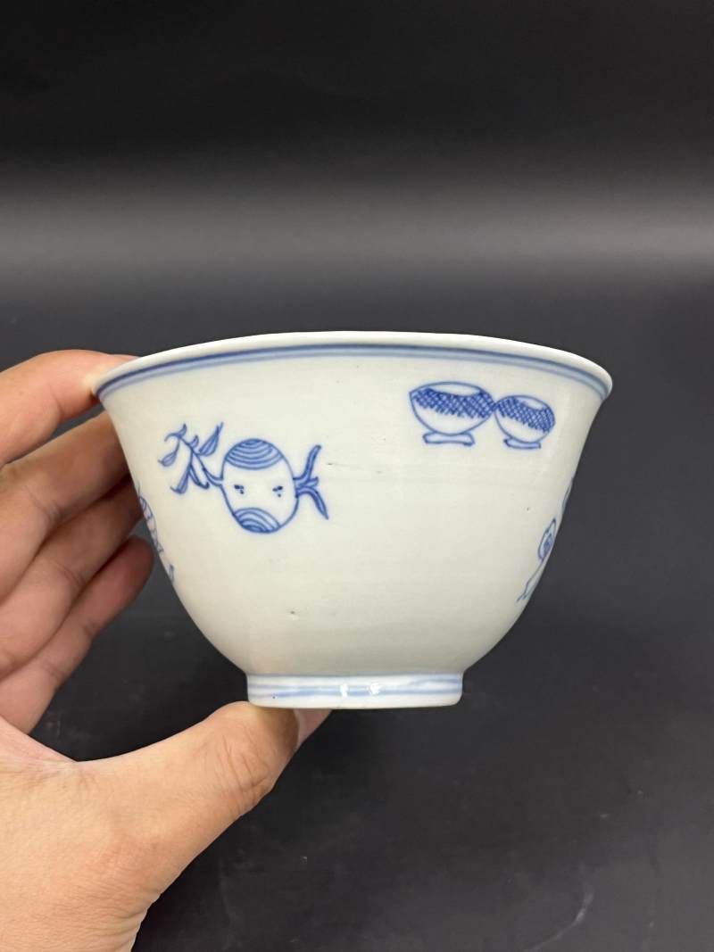 清晚期  青花、青花釉里红、仿钧釉茶碗七件 - 图9