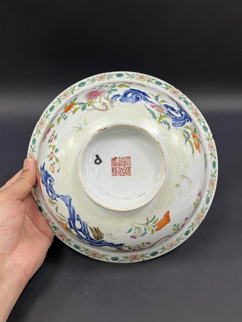 清道光  粉彩大吉图折沿大碗 - 图8