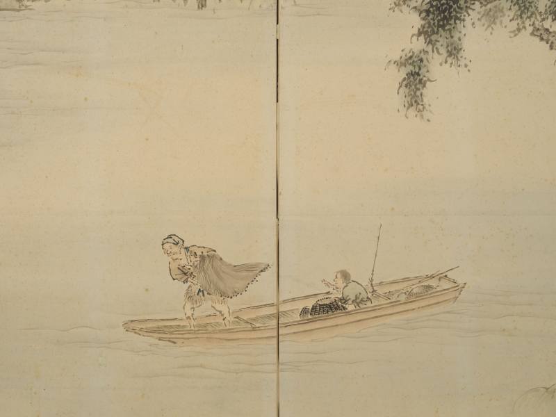 佐伯岸岱（1859）  渔樵归隐图屏风六曲一双 - 图5
