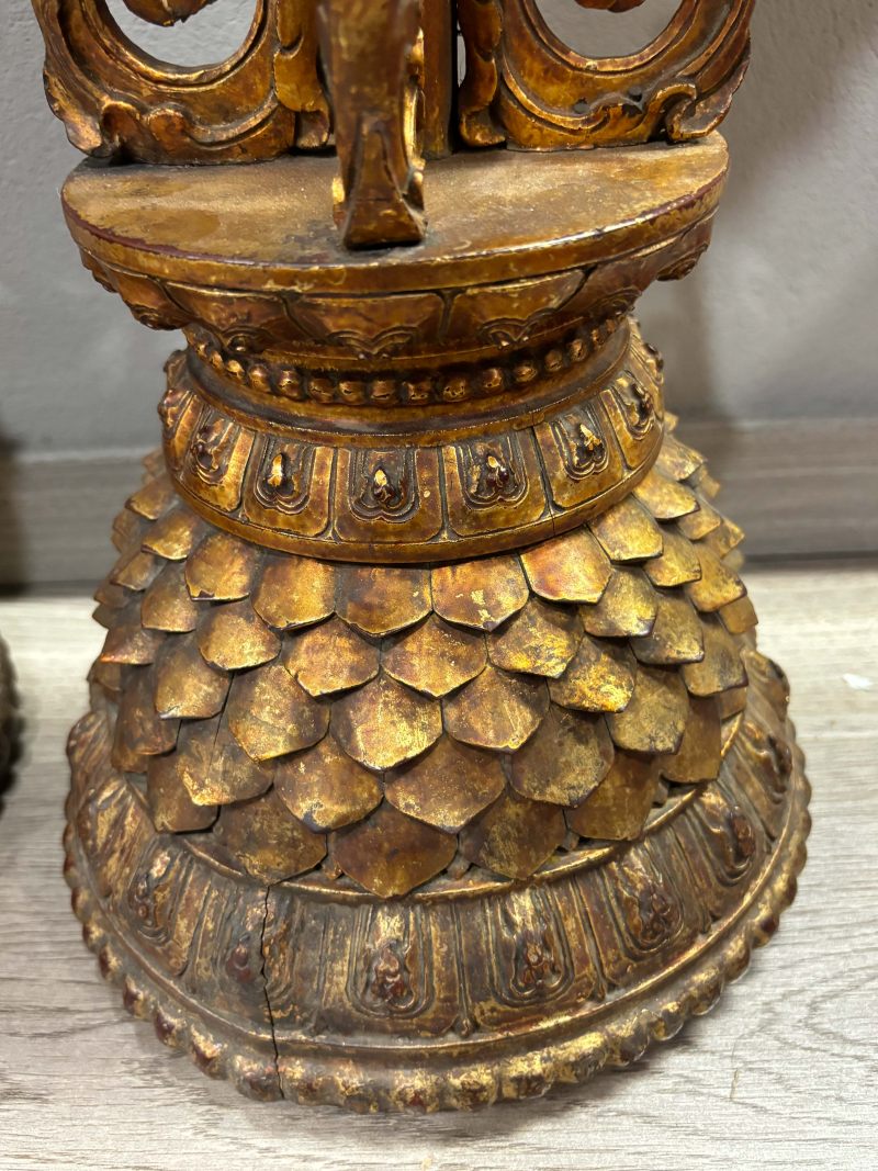 清康熙 木漆金佛供莲花座一对 - 图26