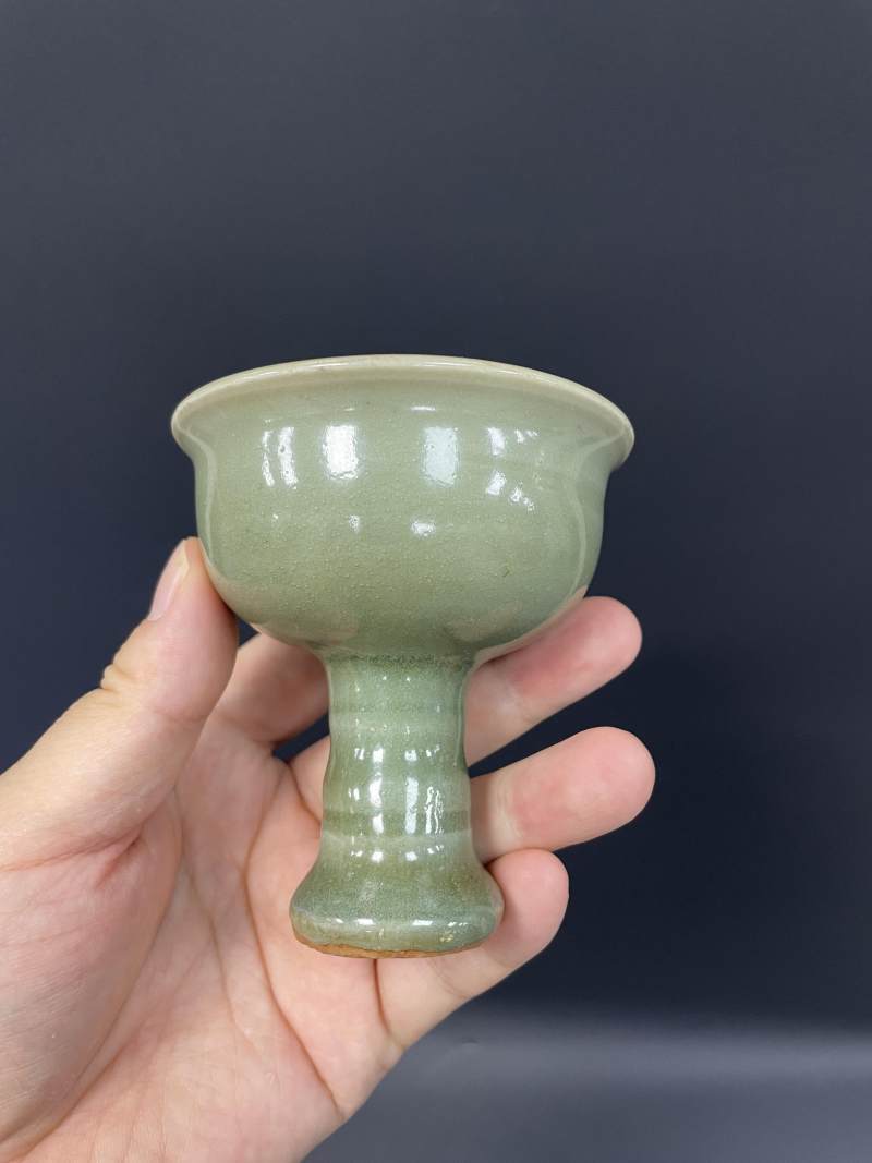 明早期  龙泉窑青釉高足杯 - 图5