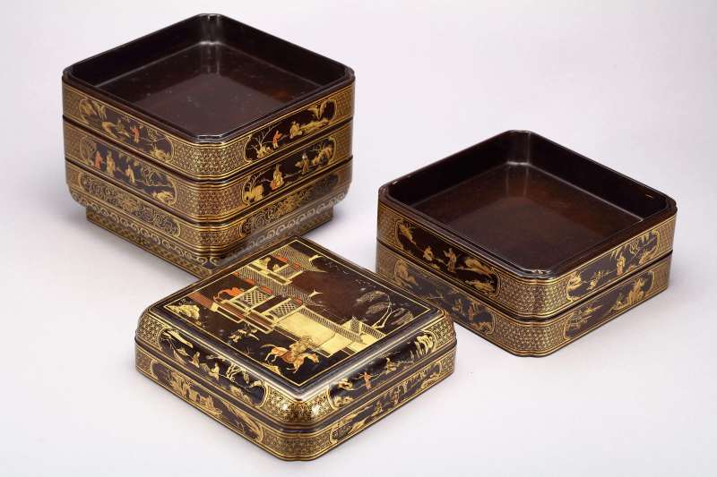 清  黑漆描金人物撞盒 - 图4