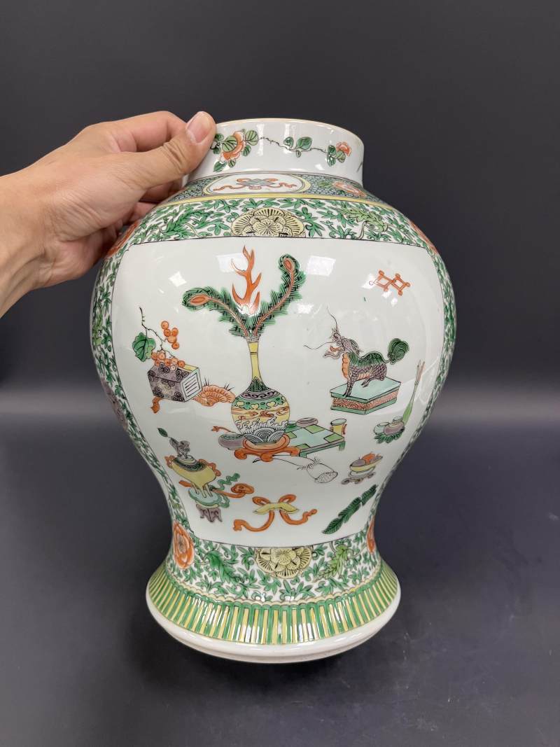 清晚期  五彩博古图将军罐 - 图7
