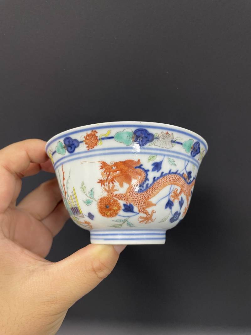 清光绪  青花五彩龙凤纹碗 - 图3