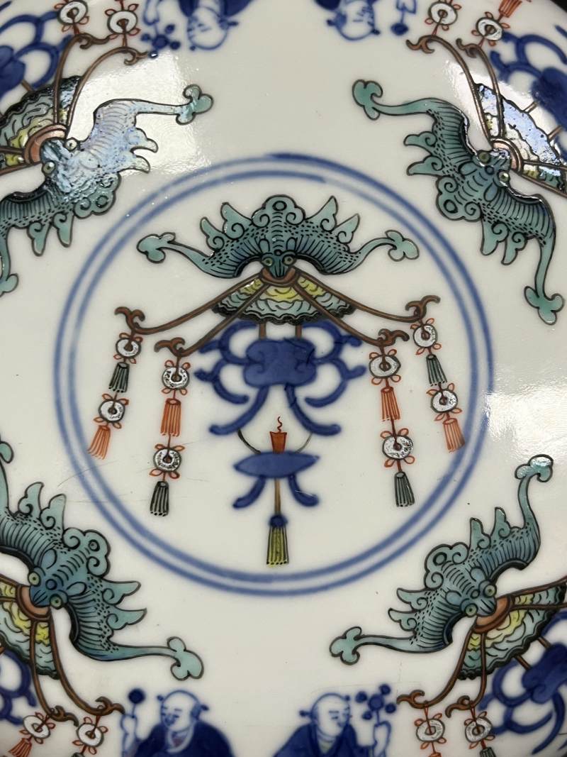清晚期  青花粉彩婴戏图捧盒 - 图6