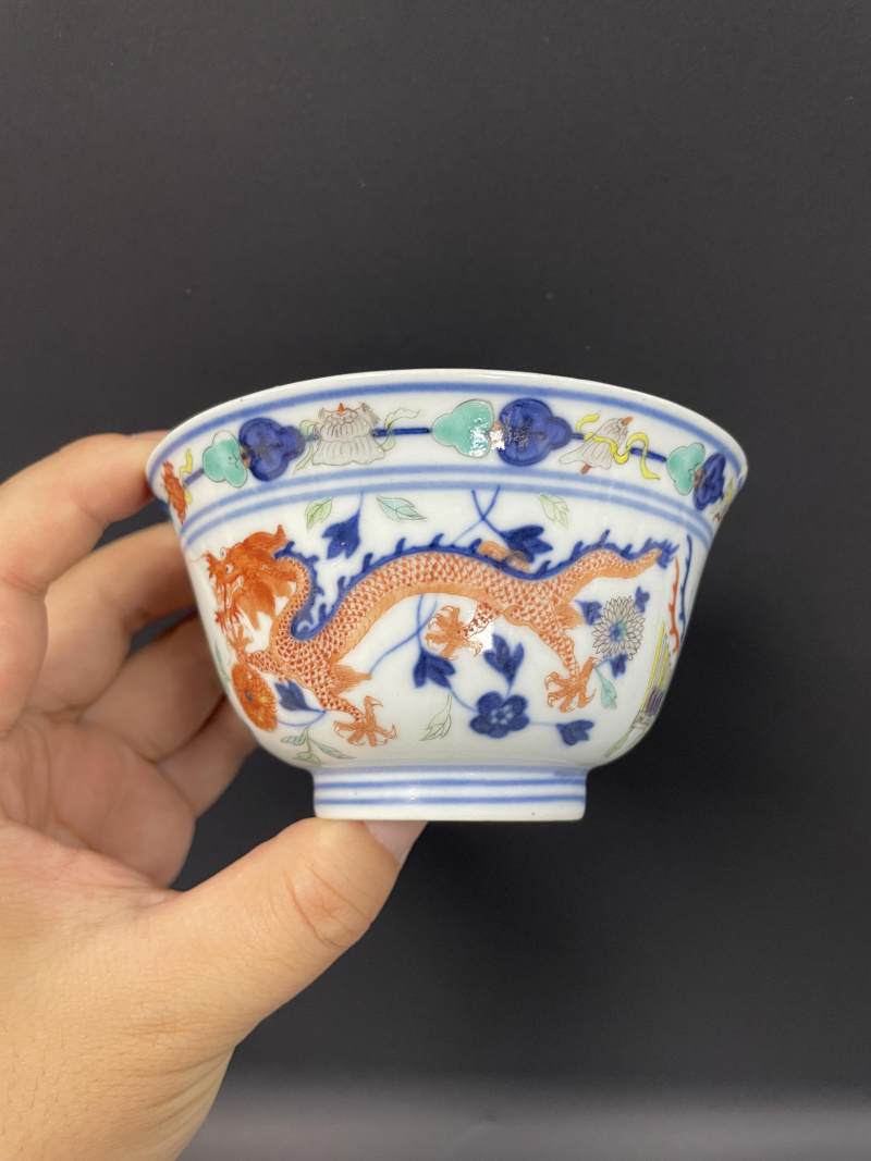 清光绪  青花五彩龙凤纹碗 - 图4