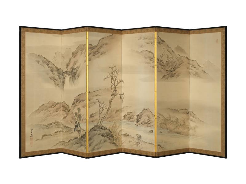 佐伯岸岱（1859）  渔樵归隐图屏风六曲一双 - 图9