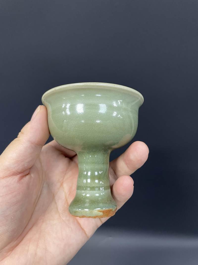 明早期  龙泉窑青釉高足杯 - 图8