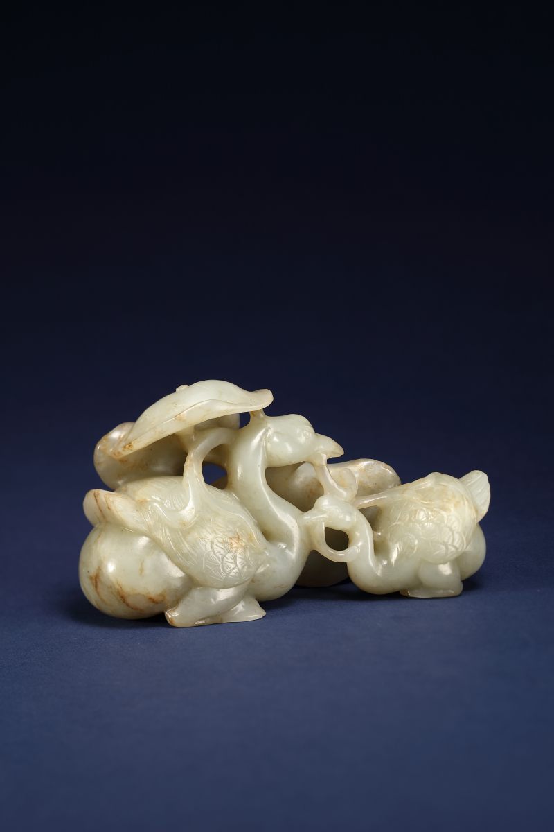 清  白玉雕鹅衔荷花摆件 - 图3