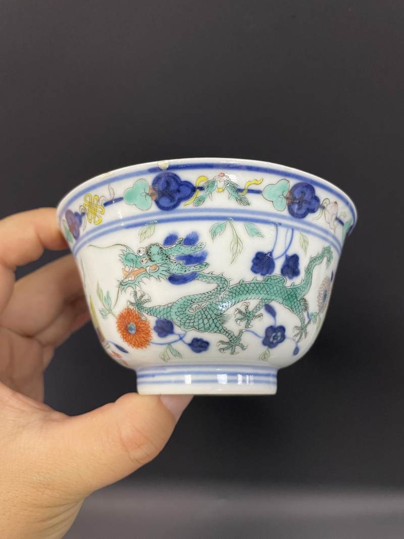 清光绪  青花五彩龙凤纹碗 - 图5
