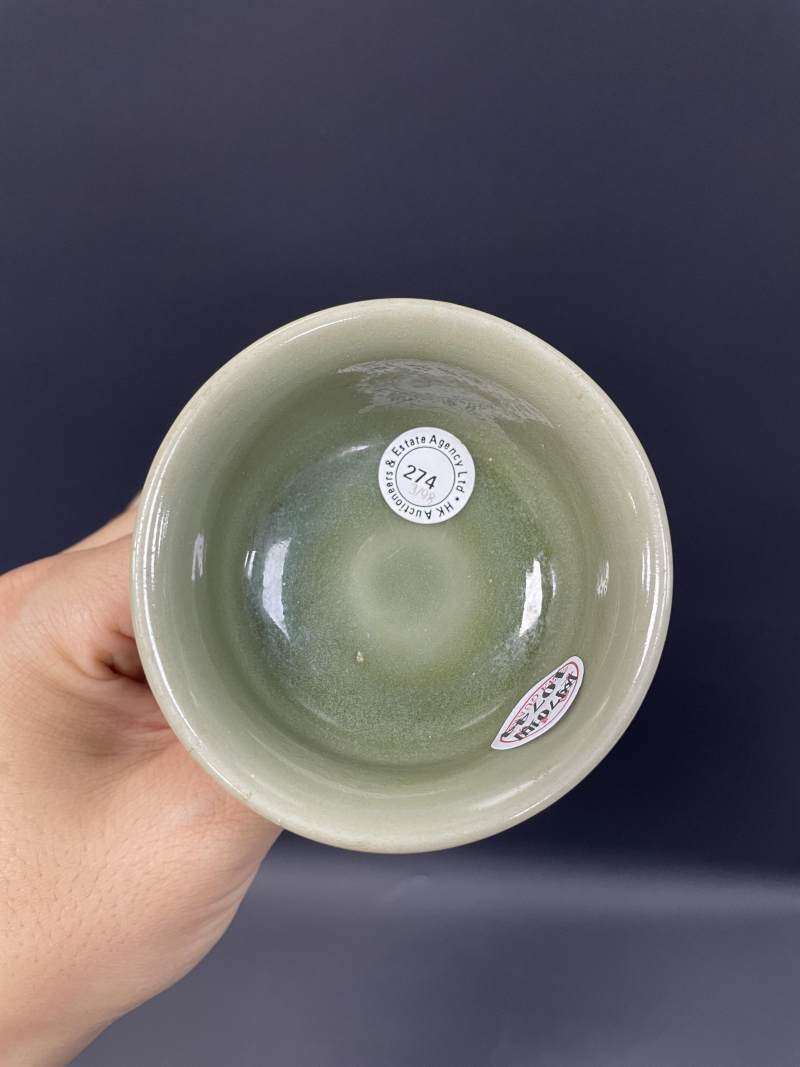 明早期  龙泉窑青釉高足杯 - 图9