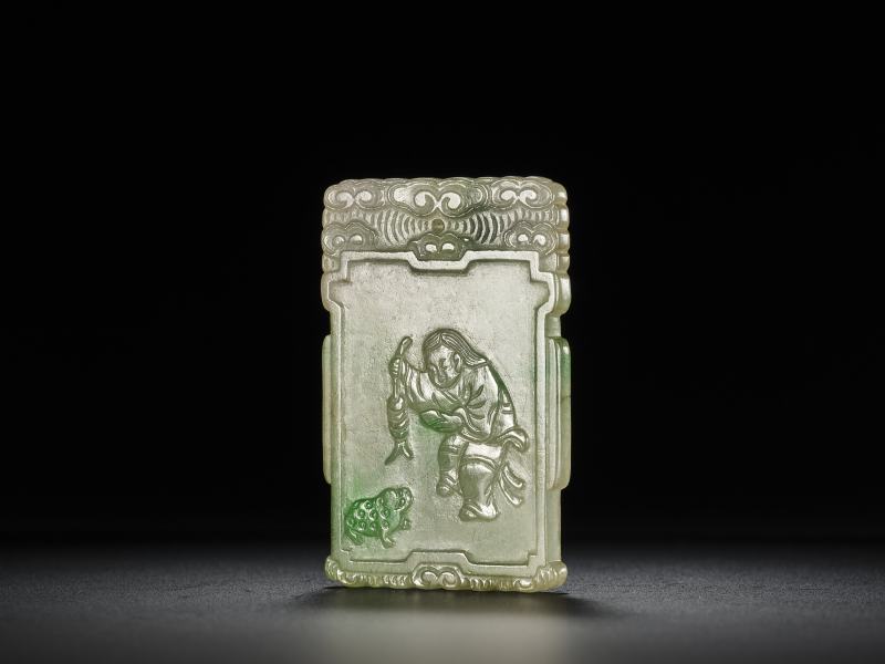 清  翡翠刘海戏金蟾牌 - 图4