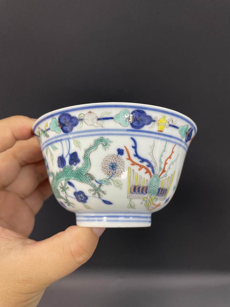 清光绪  青花五彩龙凤纹碗 - 图6