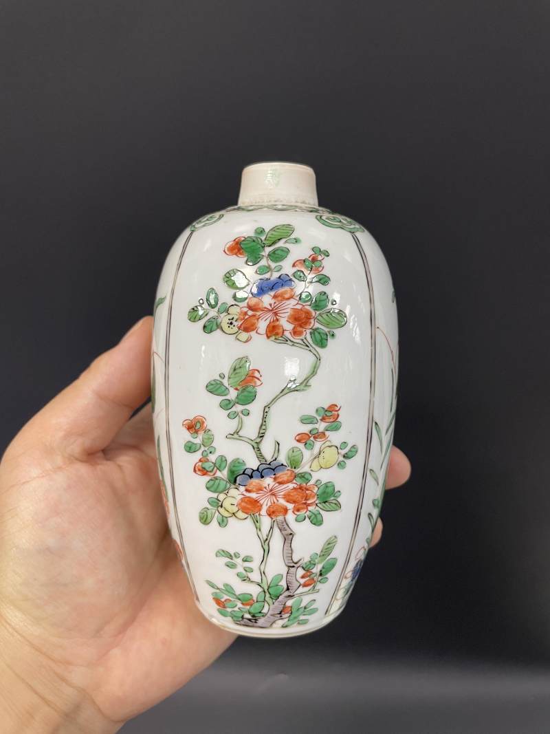 清康熙  五彩开光四季花虫纹茶叶罐 - 图2
