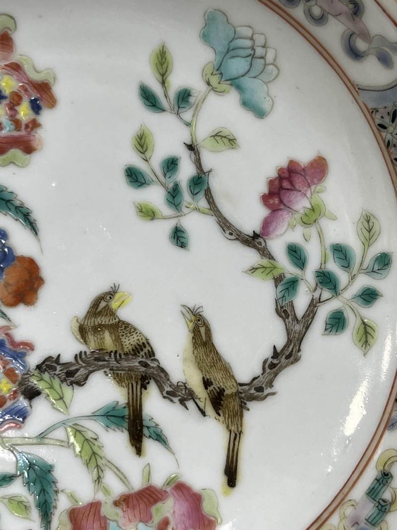 清晚期  粉彩花鸟纹盘 - 图5