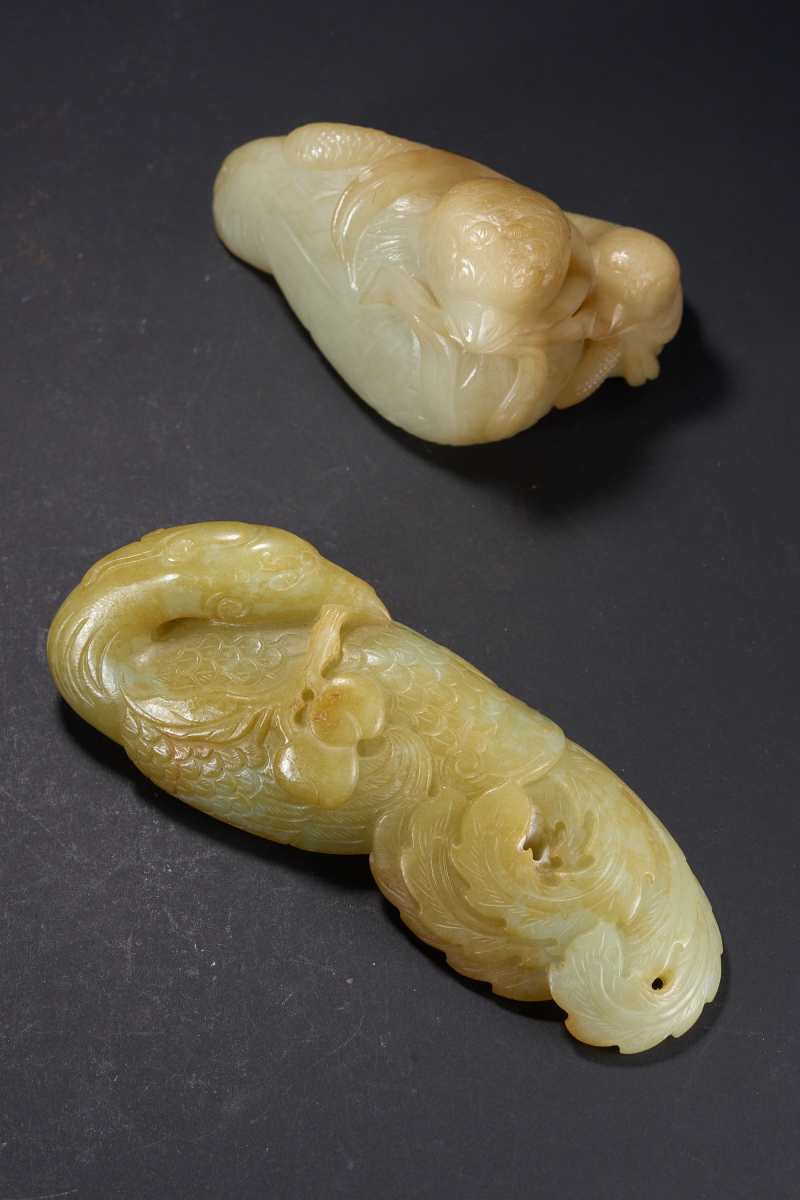 清  玉鹌鹑、凤凰镇各一件