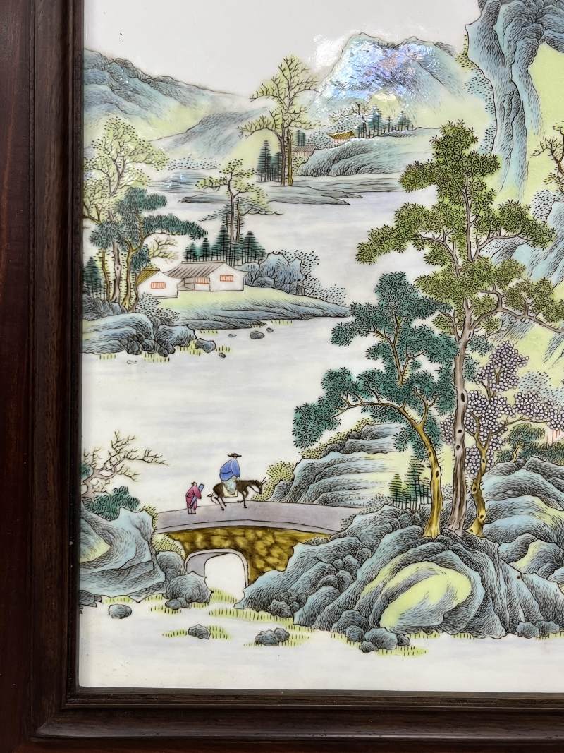 民国  粉彩山水人物纹瓷板挂屏 - 图4