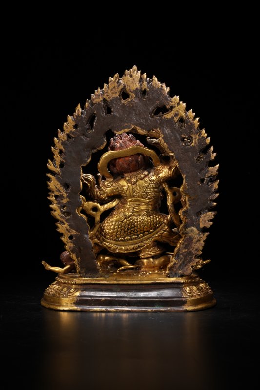 清乾隆 扎什伦布寺风格 铜鎏金大红司命主 - 图18