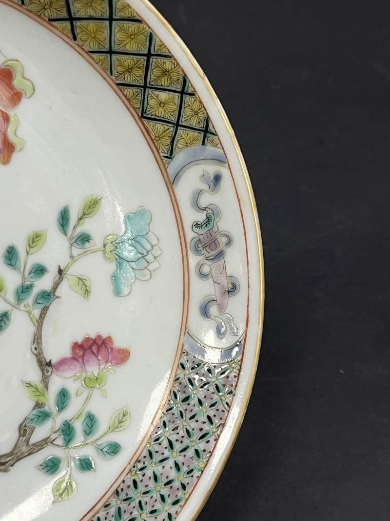 清晚期  粉彩花鸟纹盘 - 图6