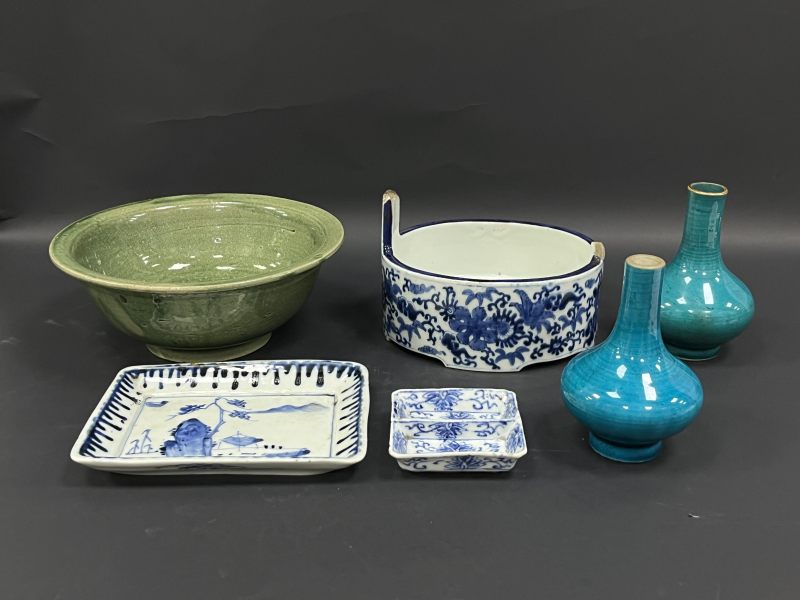 清  青花、孔雀蓝釉、青釉瓷器六件 - 图4